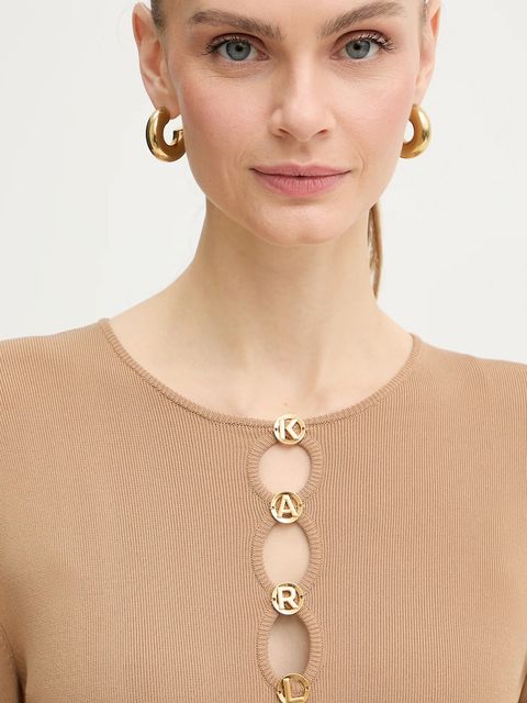 Karl Lagerfeld sukienka KARL DAILY kolor beżowy midi rozkloszowana B1W13003