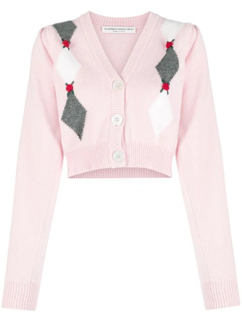 Alessandra Rich intarsia-knit floral-detail cardigan - Pink - zdjęcie produktu nr 1