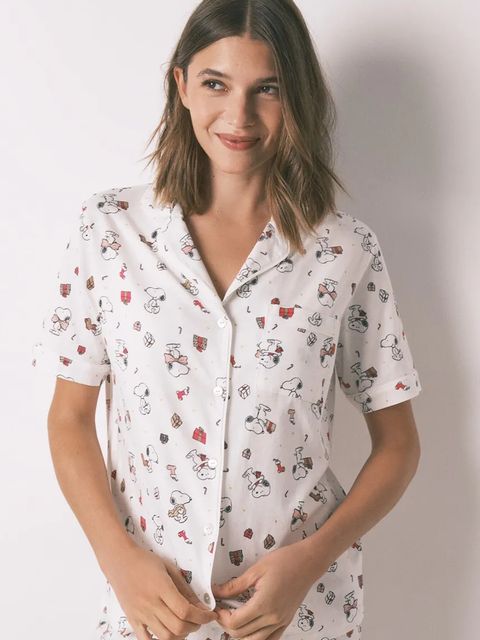 women'secret piżama bawełniana SNOOPY damska kolor beżowy bawełniana 3132214