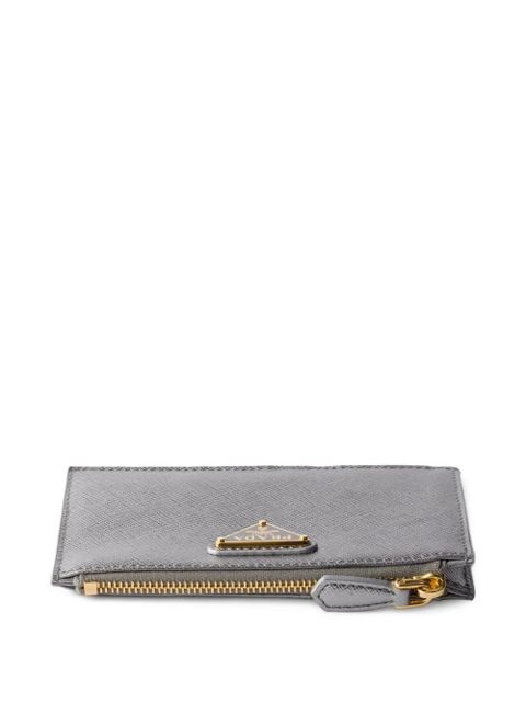 Prada triangle-logo zip-fastening leather card holder - Grey
