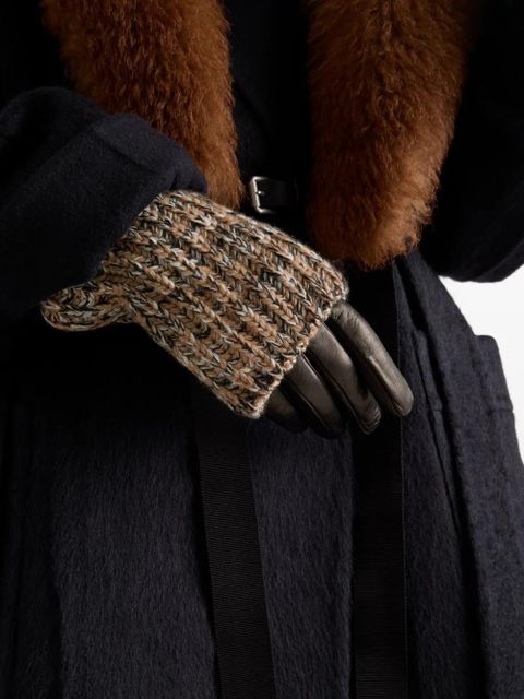 Prada nappa leather and mélange knit gloves - Black