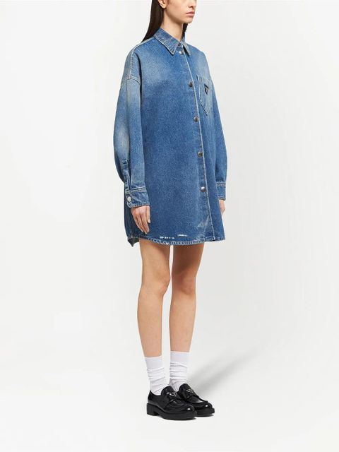Prada triangle-logo denim shirt - Blue