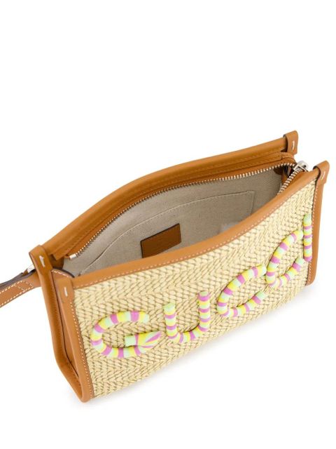 Gucci logo-plaque raffia clutch bag - Neutrals