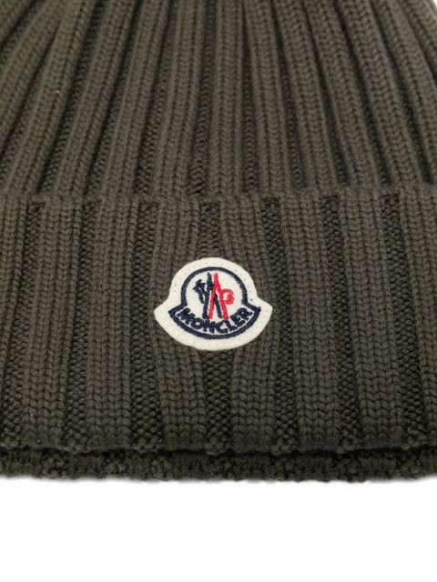 Moncler logo-patch beanie hat - Green