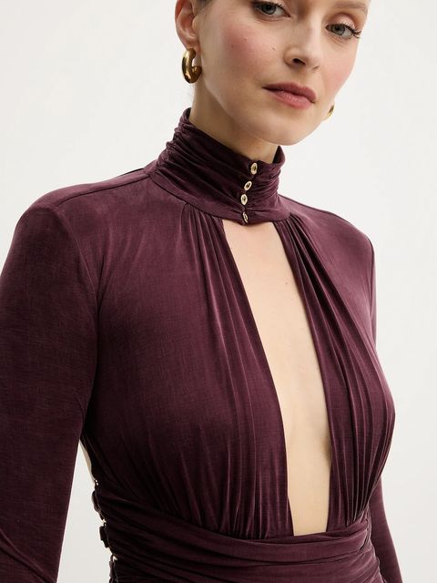 Elisabetta Franchi sukienka kolor bordowy maxi rozkloszowana ABR1656E2