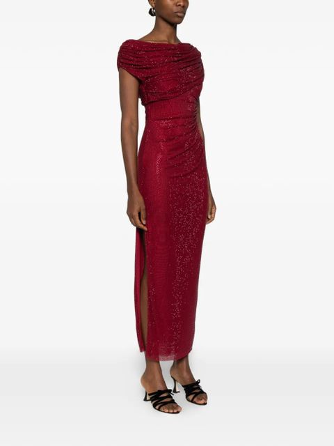Self-Portrait drape detail midi dress - Red