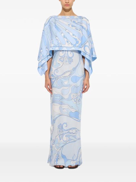 PUCCI Orchidee and Soleil-print silk dress with cape - Blue - zdjęcie produktu nr 2