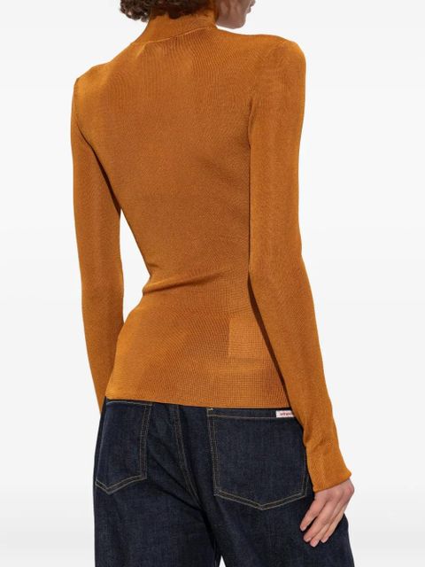 Self-Portrait ribbed high-neck top - Orange