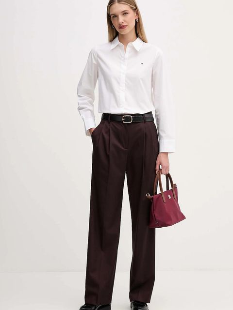 Tommy Hilfiger spodnie damskie kolor bordowy szerokie high waist WW0WW48358 - zdjęcie produktu nr 2