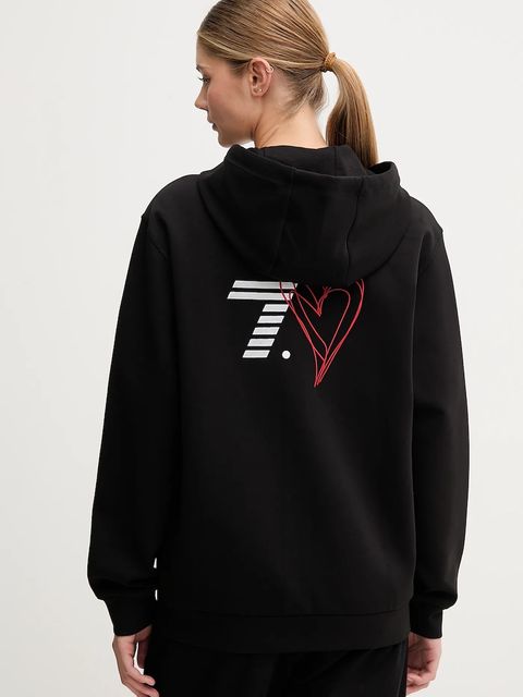 EA7 Emporio Armani bluza damska kolor czarny z kapturem z aplikacją AF12116.7X000250