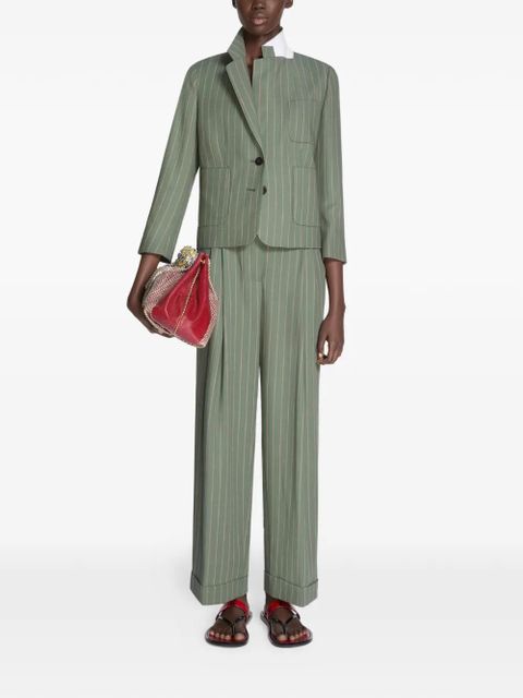 DRIES VAN NOTEN pleated pinstripe trousers - Green - zdjęcie produktu nr 2