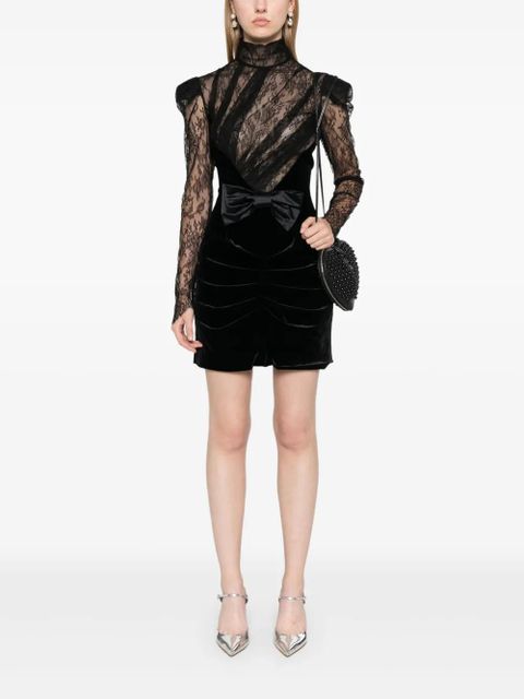 Alessandra Rich lace-panels velvet mini dress - Black - zdjęcie produktu nr 2