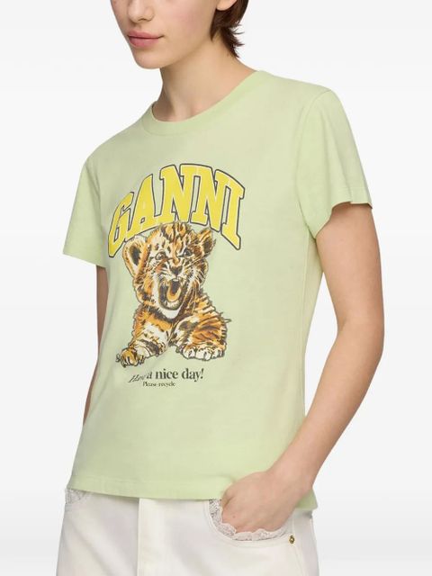GANNI tiger-print T-shirt - Green