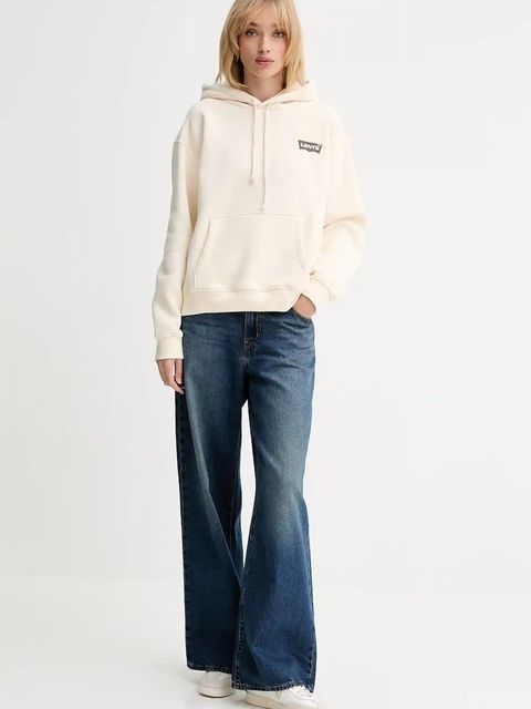 Levi's bluza damska kolor beżowy z kapturem z nadrukiem 004ND