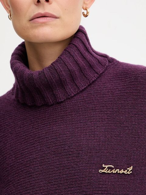 Twinset sweter z dodatkiem wełny damski kolor fioletowy lekki z golfem 252TT3422