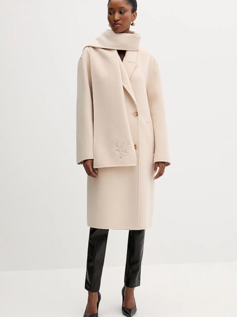 Liu Jo płaszcz z wełną kolor beżowy MF5025 T4627 - zdjęcie produktu nr 1