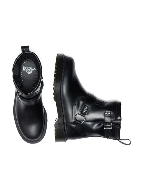 Dr. Martens botki skórzane Anistone Harness damskie kolor czarny na płaskim obcasie DM42583001