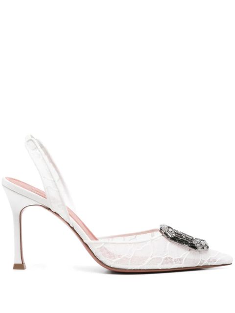 Amina Muaddi 90mm Camelia slingback pumps - White - zdjęcie produktu nr 1