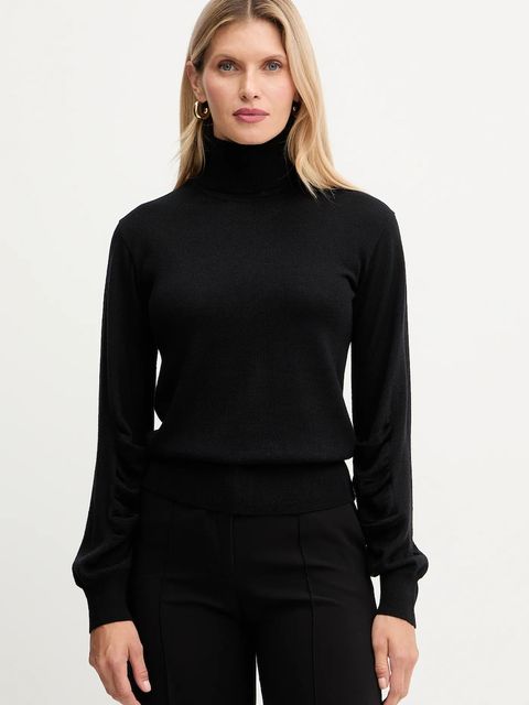 Twinset sweter z dodatkiem wełny damski kolor czarny lekki z golfem 252AT3102 - zdjęcie produktu nr 1