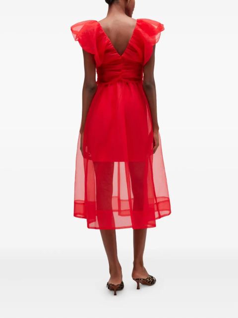 GANNI ruffled V-neck mini dress - Red