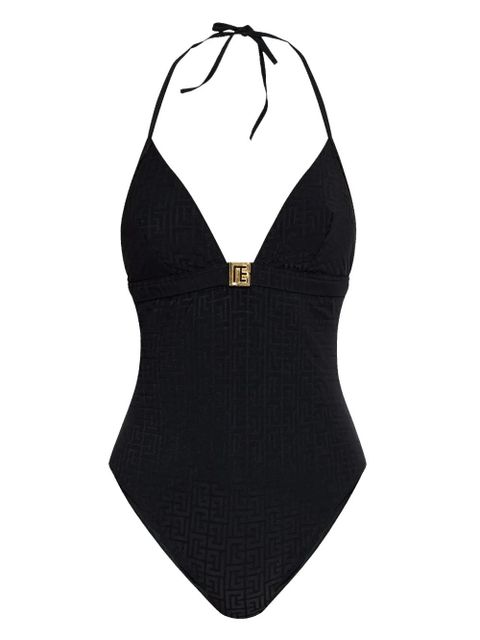 Balmain monogram-pattern swimsuit - Black