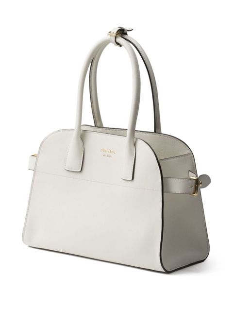 Prada medium logo-stamp leather tote bag - White