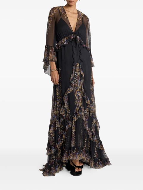 ETRO ruffled paisley foliage-print silk maxi dress - Black - zdjęcie produktu nr 2