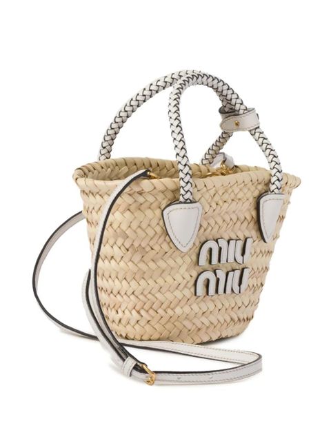 Miu Miu woven raffia basket tote bag - Neutrals