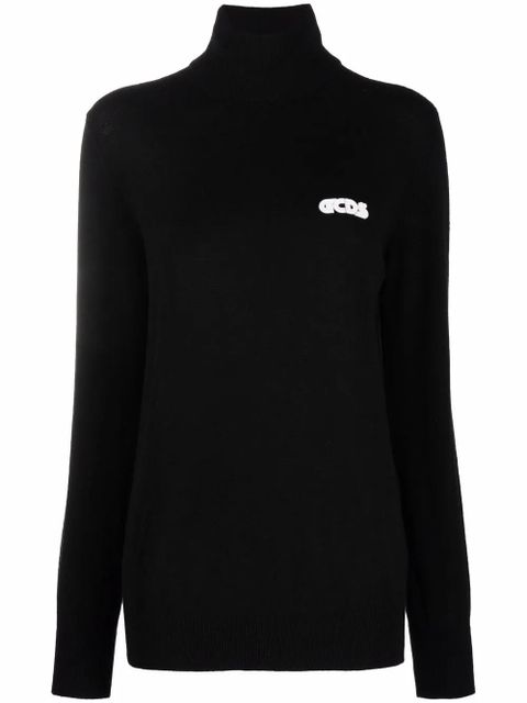 GCDS embroidered logo roll neck jumper - Black - zdjęcie produktu nr 1