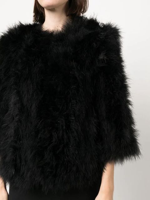 Yves Salomon feather-trim silk lined jacket - Black