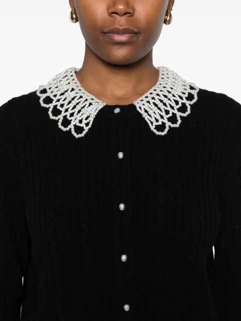 Maje faux-pearl-embellished cable-knit cardigan - Black