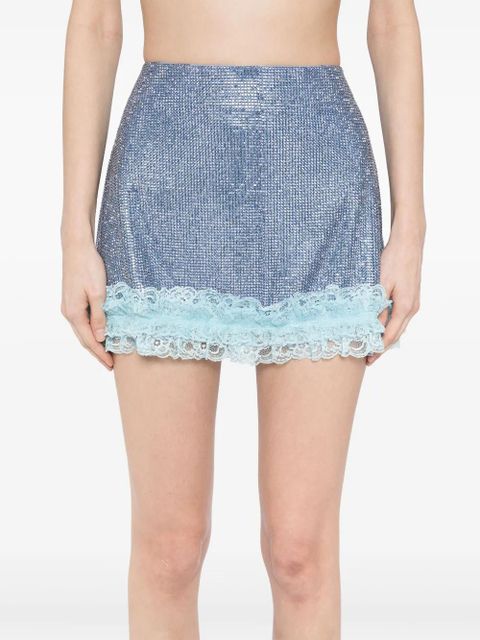 Self-Portrait crystal fishnet mini skirt - Blue