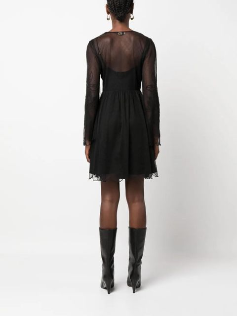 TWINSET layered lace flared dress - Black