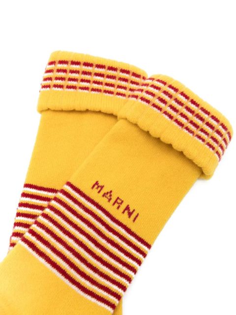 Marni logo-jacquard striped socks - Yellow