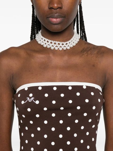 Rowen Rose polka dot strapless midi dress - Brown