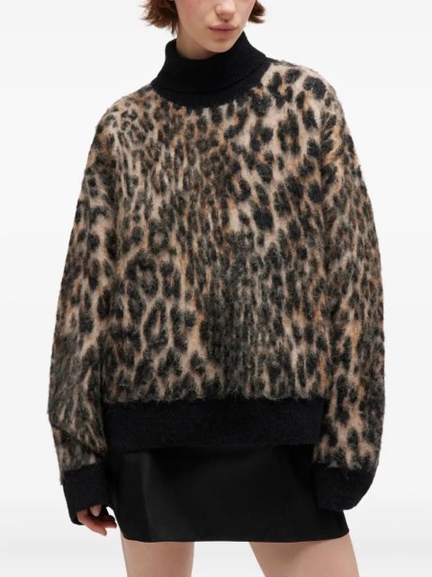 GANNI leopard-print turtleneck sweater - Neutrals