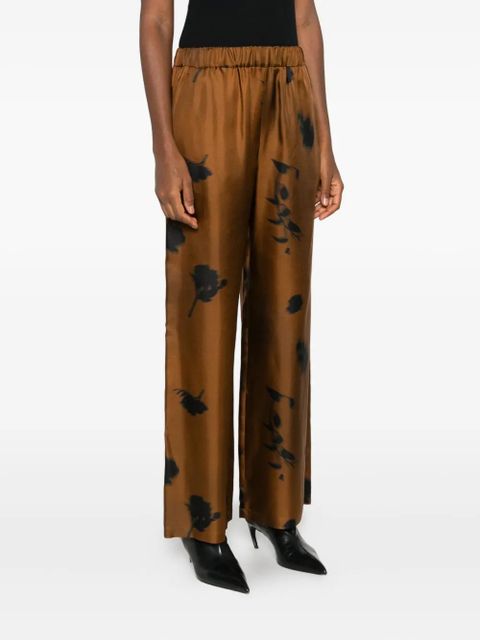 Max Mara floral-print silk trousers - Brown