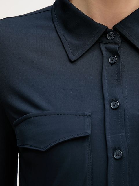 Sisley koszula damska kolor granatowy regular z kołnierzykiem klasycznym 54HXLQ09M