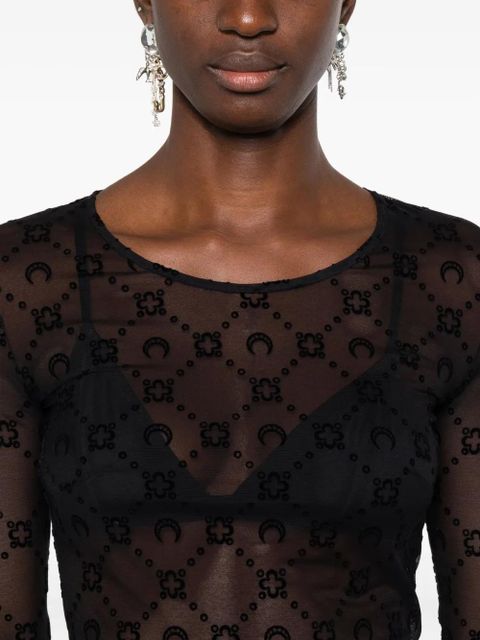 Marine Serre long-sleeve patterned dress - Black