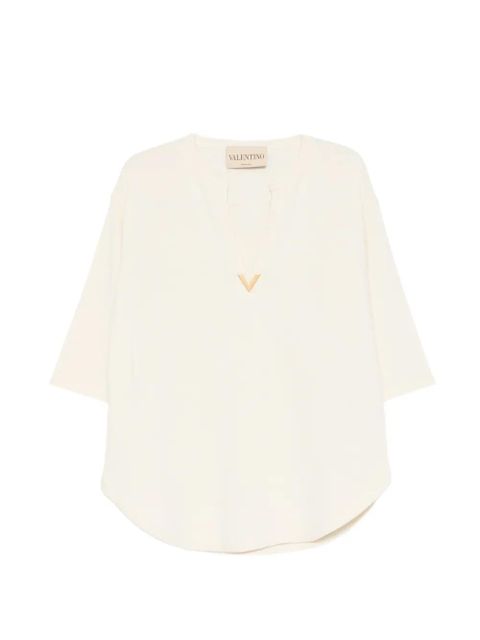 Valentino Garavani logo-appliqué knitted blouse - Neutrals - zdjęcie produktu nr 1