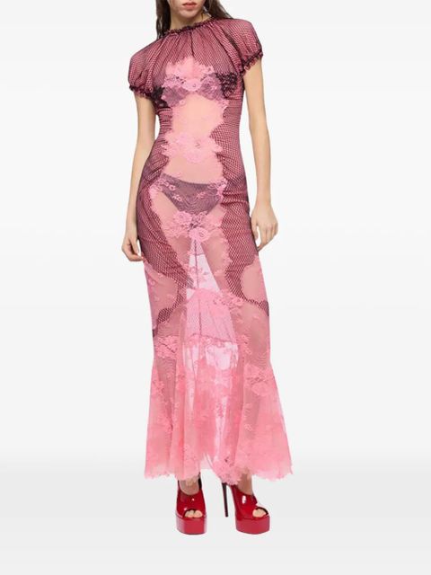 The Attico Lace geometric-pattern midi cotton dress - Pink