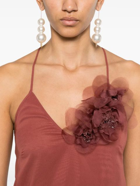 Blumarine floral-appliqué georgette maxi dress - Brown