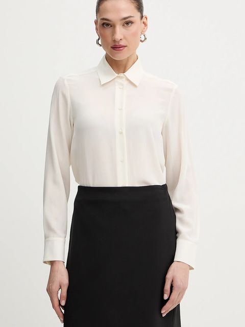 Weekend Max Mara koszula jedwabna CURVONE damska kolor beżowy regular z kołnierzykiem klasycznym 2615111121600 - zdjęcie produktu nr 1