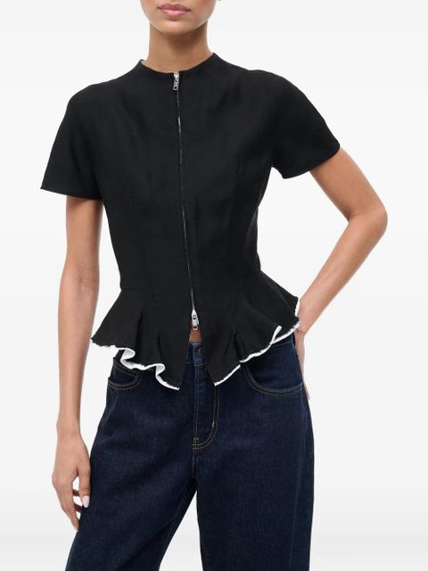STAUD Maelle ruffled zip-up top - Black