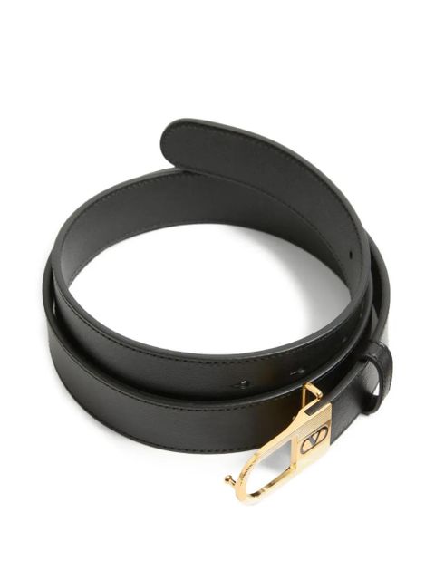 Valentino Garavani V-logo calfskin leather signature belt - Black
