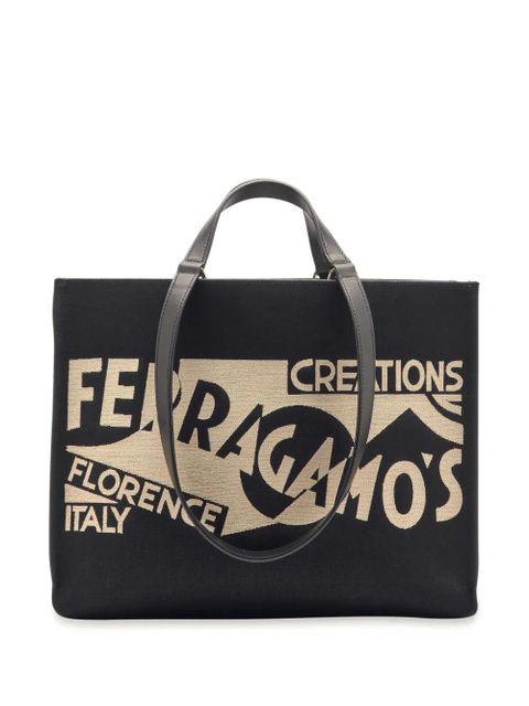Ferragamo medium Venna logo-embroidered tote bag - Black - zdjęcie produktu nr 1
