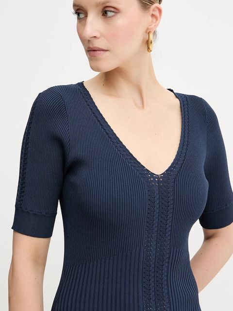 Herve Leger sukienka Aria kolor granatowy midi dopasowana DCR8524128