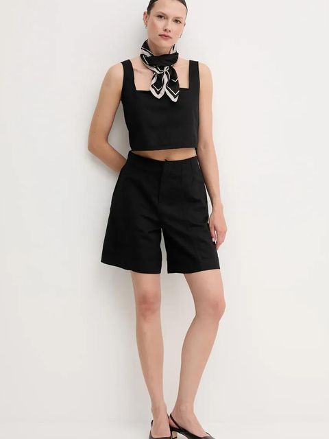 Calvin Klein Jeans szorty z domieszką lnu damskie kolor czarny gładkie high waist J20J225219 - zdjęcie produktu nr 2