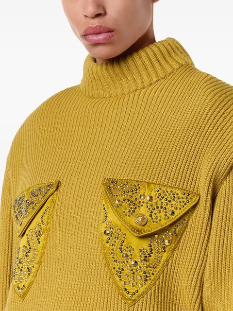 Versace embellished-pocket ribbed sweater - Yellow