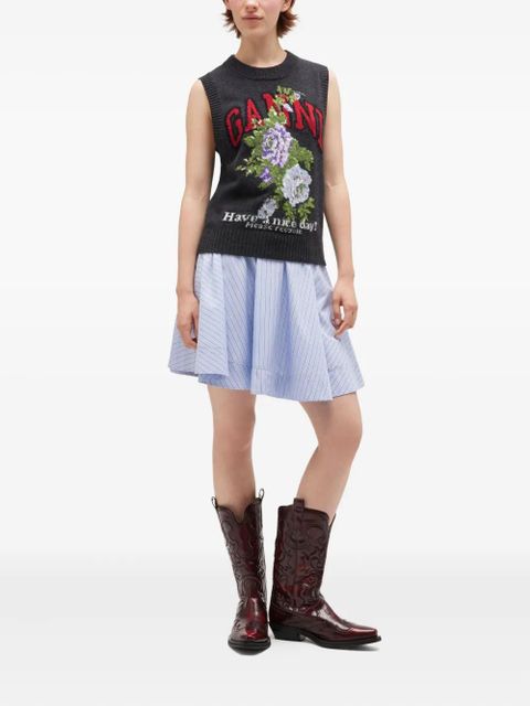 GANNI circle stripe cotton mini skirt - Blue